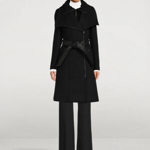Authentic Mackage Nori 2-in-1 Wool Coat With Sash, Black, XL